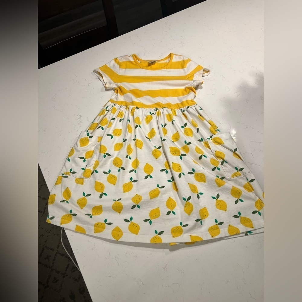 Hanna Andersson Mixie Playdress in "Lemonade in White", size 10